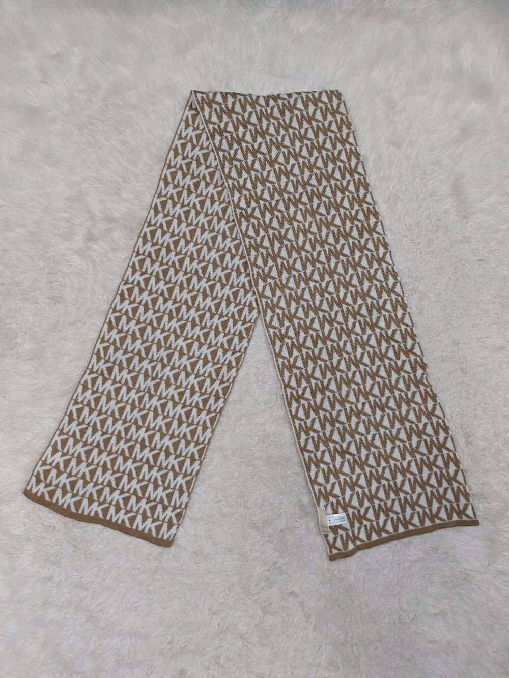 Michael Kors MK Logo Scarf Camel/White Acrylic Knit